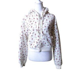 Fashion Nova Women's Small Floral Full Zip Up Cropped Hoodie Sweater Sweatshirt